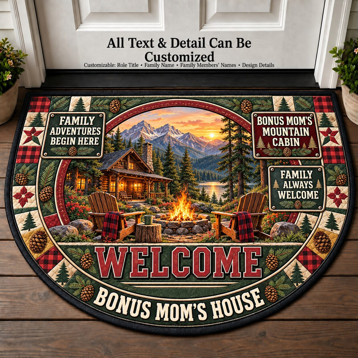 Bonus Mom's Mountain Cabin Personalized Half Round Mat | 5To9Vibe