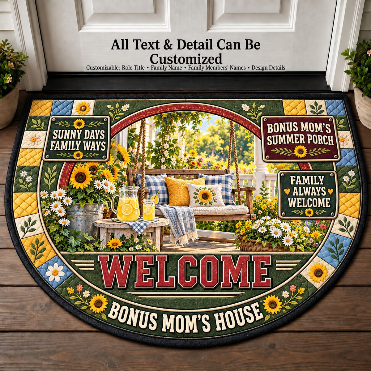 Bonus Mom's Summer Porch Personalized Half Round Mat | 5To9Vibe