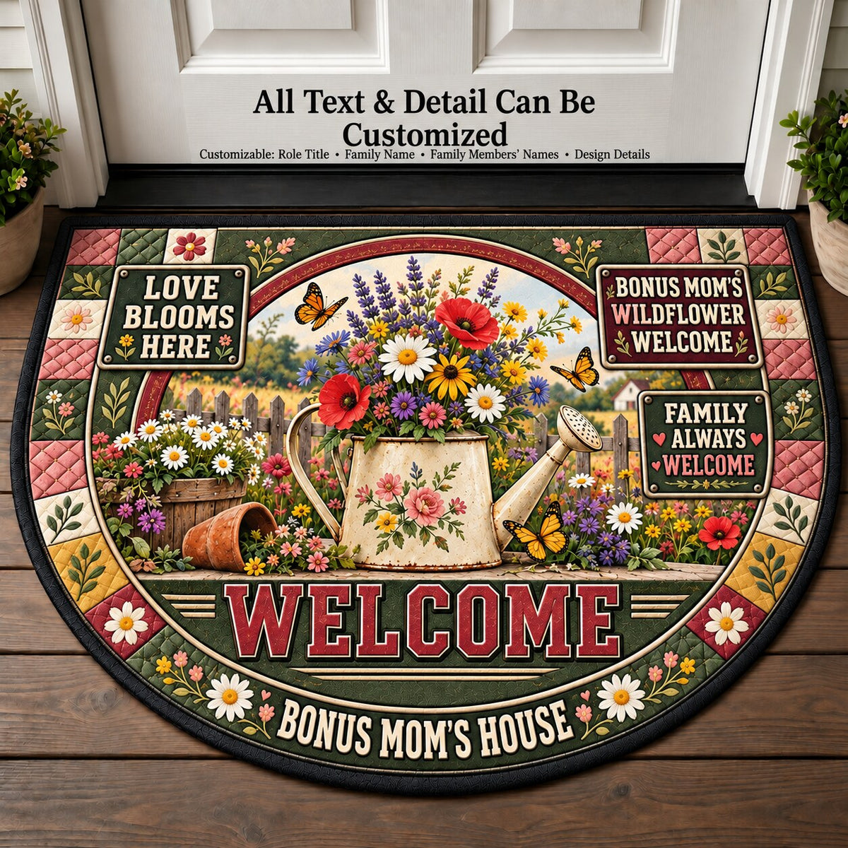 Bonus Mom's Wildflower Welcome Personalized Half Round Mat | 5To9Vibe