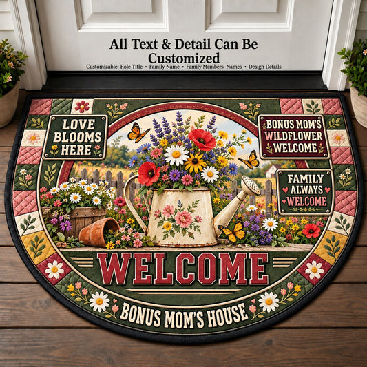 Bonus Mom's Wildflower Welcome Personalized Half Round Mat | 5To9Vibe