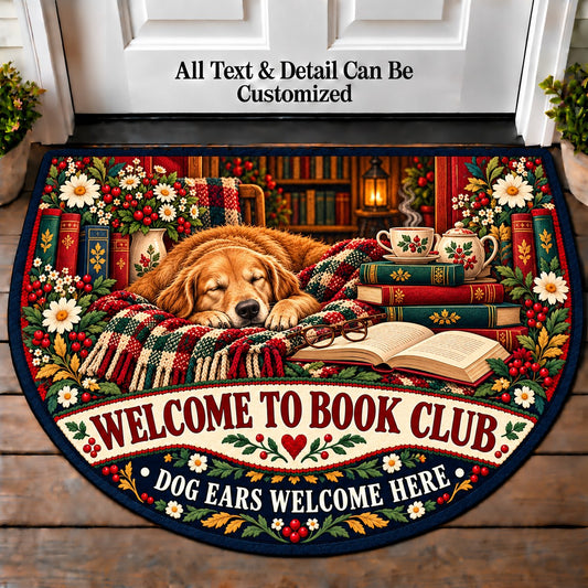 Books and Dogs - Book Club Friends Personalized Half Round Mat | 5To9Vibe