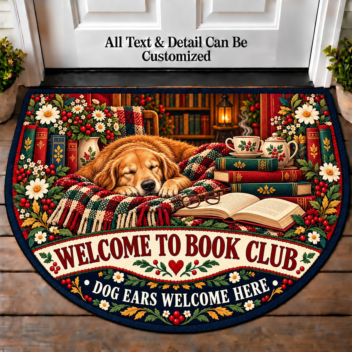 Books and Dogs - Book Club Friends Personalized Half Round Mat | 5To9Vibe