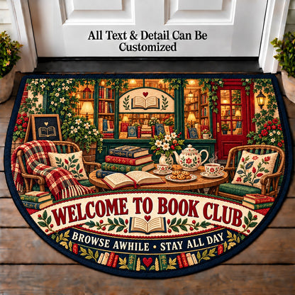 Bookshop Afternoon - Book Club Friends Personalized Half Round Mat | 5To9Vibe