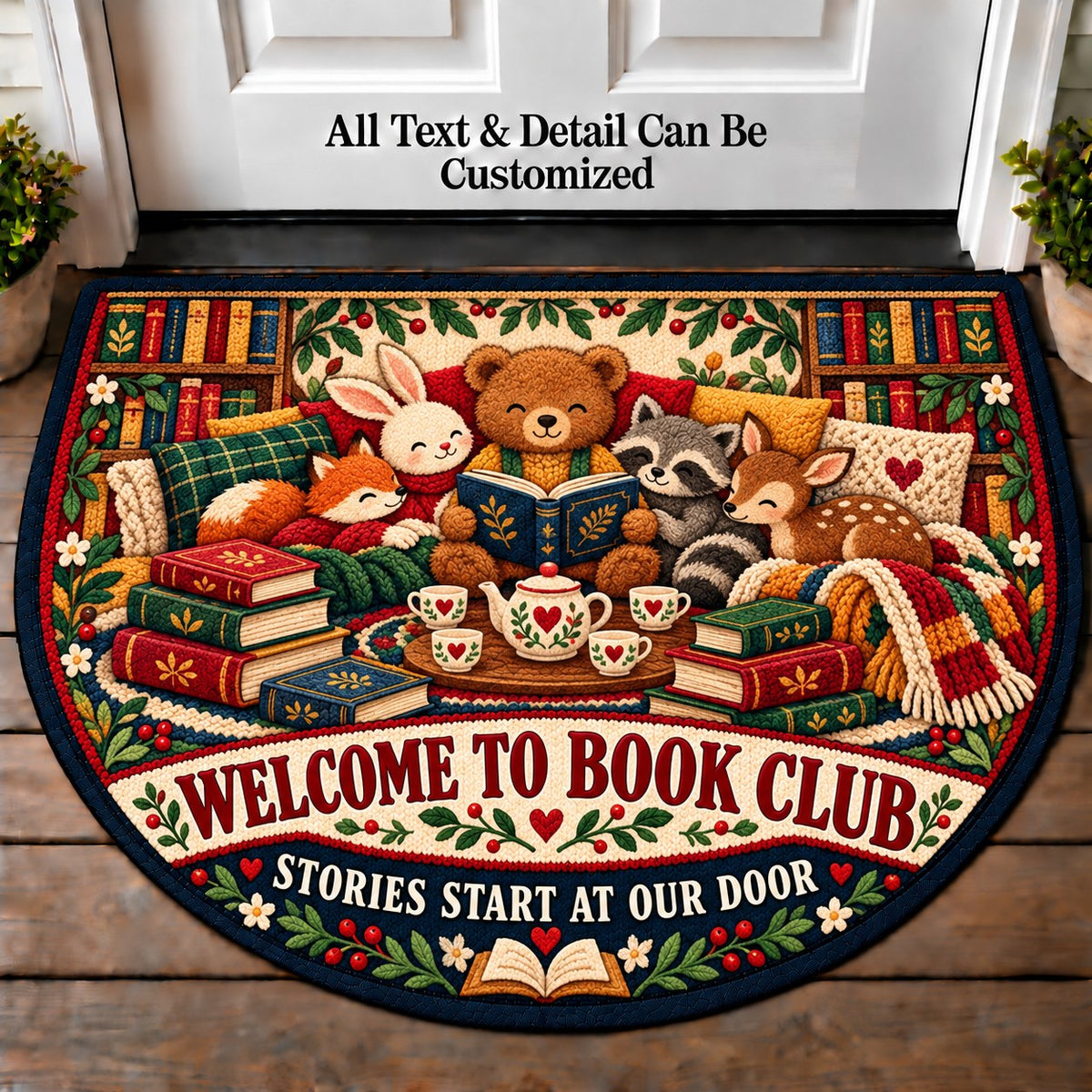 Children's Storytime - Book Club Friends Personalized Half Round Mat | 5To9Vibe