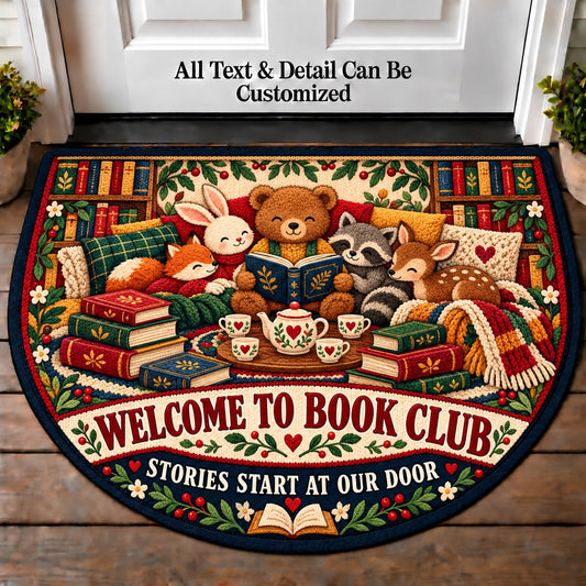 Children's Storytime - Book Club Friends Personalized Half Round Mat | 5To9Vibe
