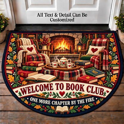 Cozy Fireplace - Book Club Friends Personalized Half Round Mat | 5To9Vibe