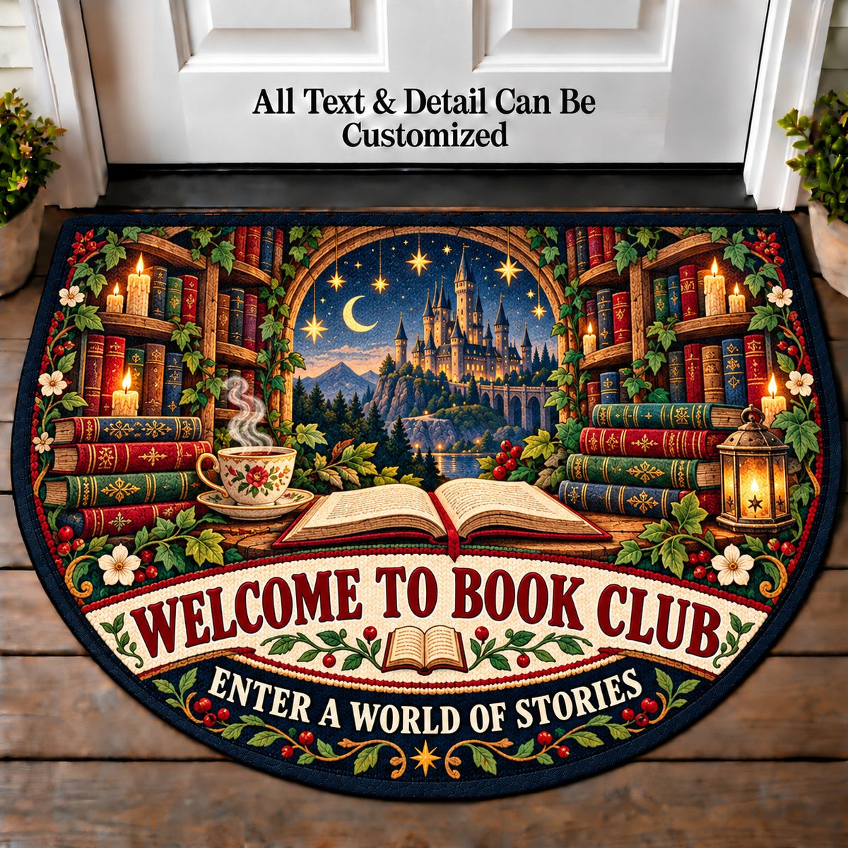 Fantasy Castle Shelf - Book Club Friends Personalized Half Round Mat | 5To9Vibe