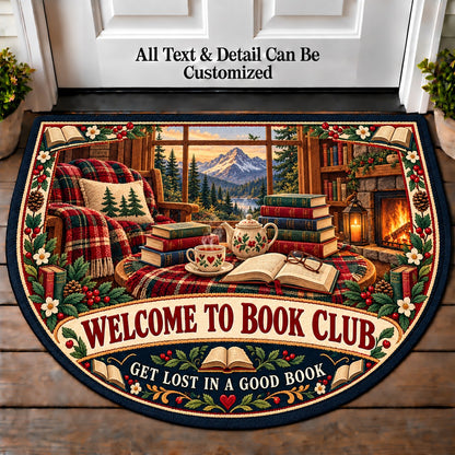 Mountain Cabin Library - Book Club Friends Personalized Half Round Mat | 5To9Vibe