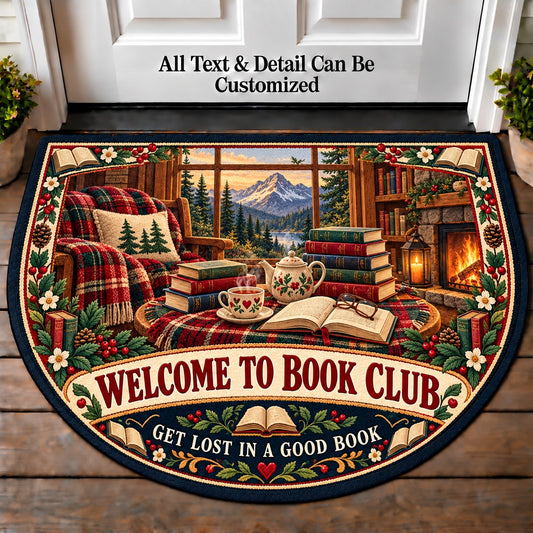 Mountain Cabin Library - Book Club Friends Personalized Half Round Mat | 5To9Vibe