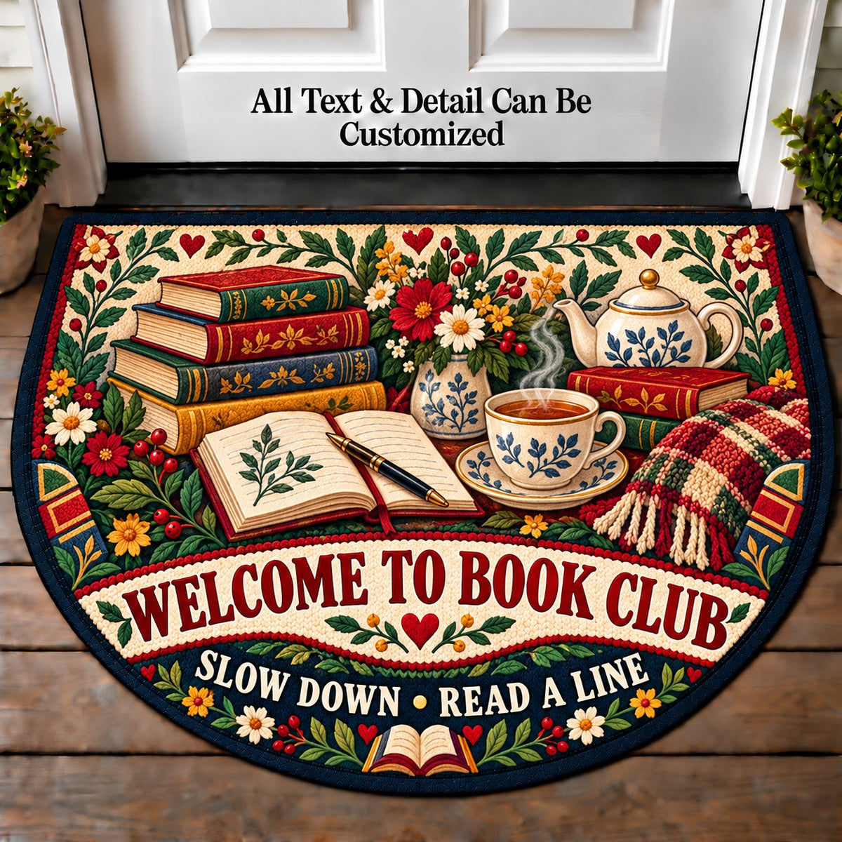 Poetry and Tea - Book Club Friends Personalized Half Round Mat | 5To9Vibe