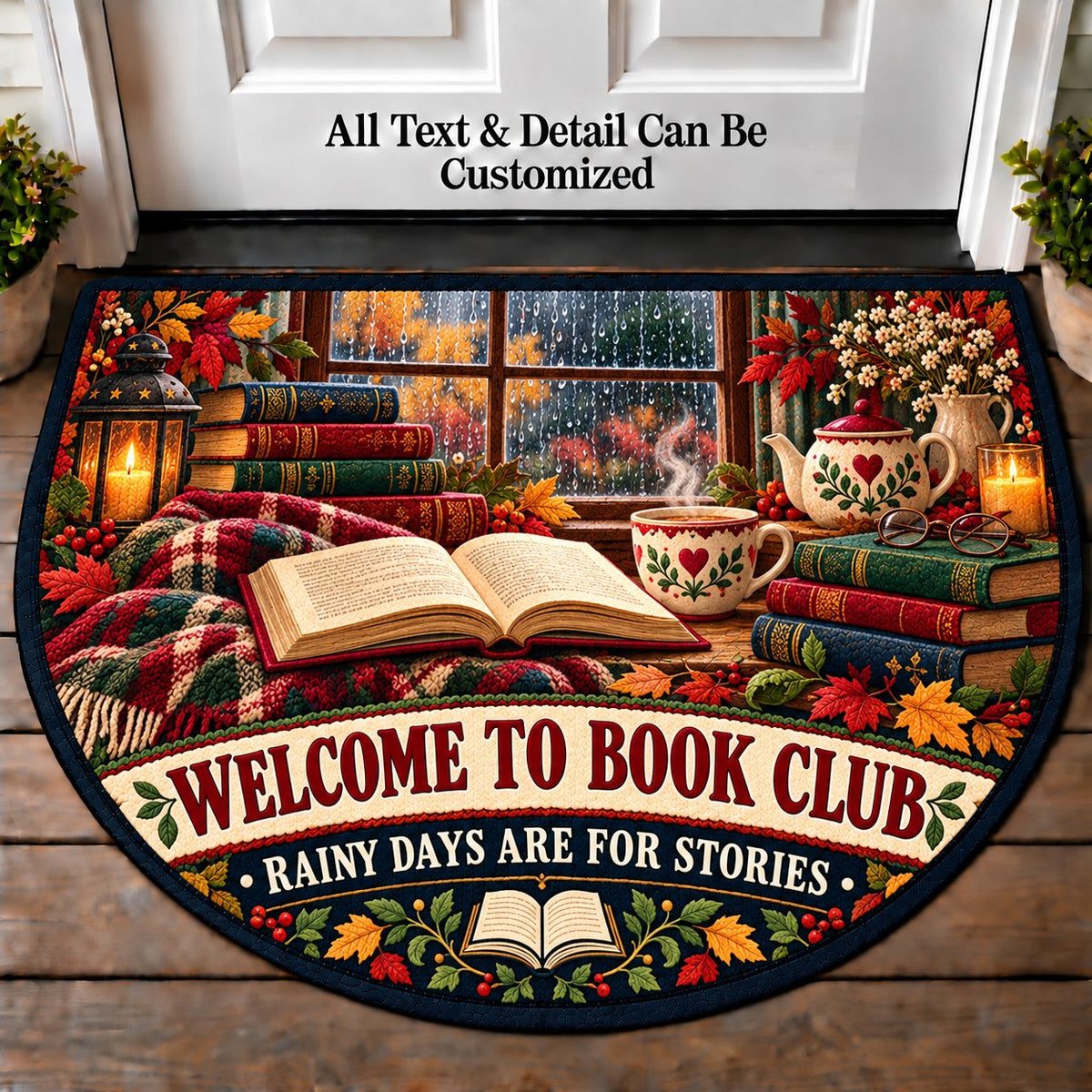 Rainy Day Reading - Book Club Friends Personalized Half Round Mat | 5To9Vibe