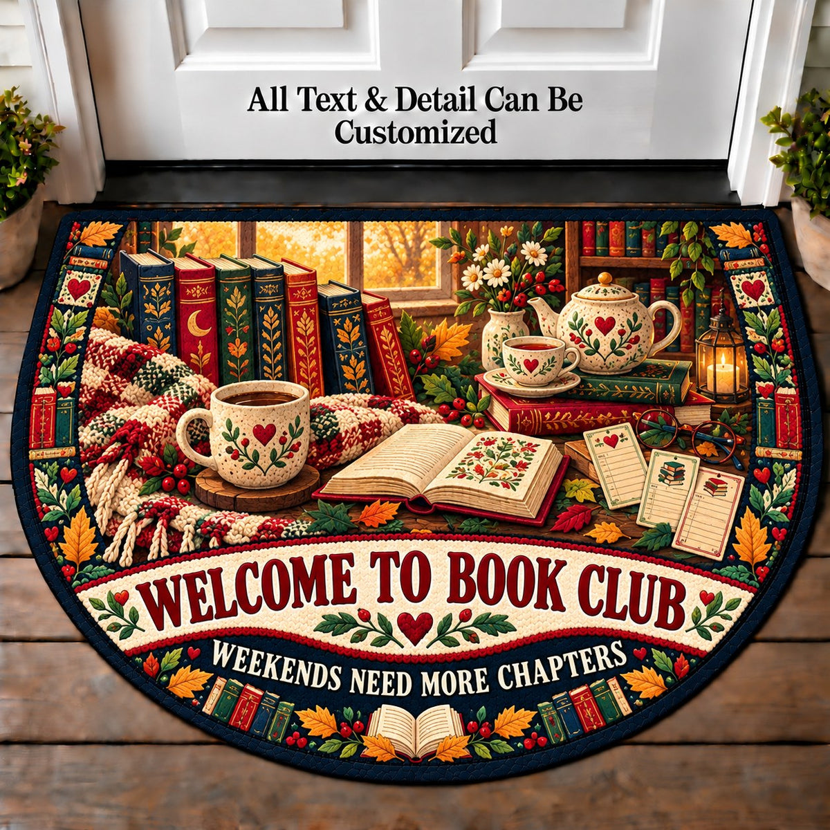 Weekend Chapter - Book Club Friends Personalized Half Round Mat | 5To9Vibe