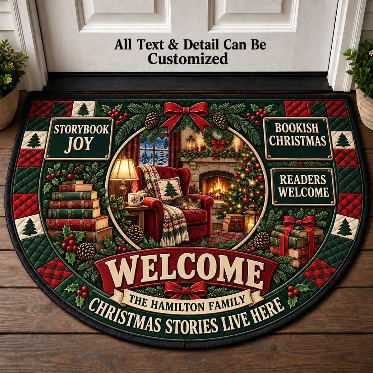 Book Lover Christmas Personalized Half Round Mat | 5To9Vibe