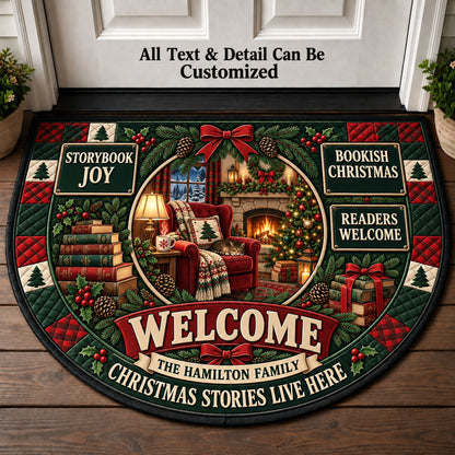 Book Lover Christmas Personalized Half Round Mat | 5To9Vibe