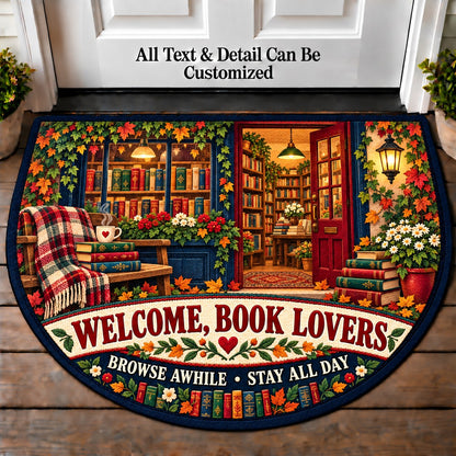 Bookshop Afternoon - Book Lovers Personalized Half Round Mat | 5To9Vibe