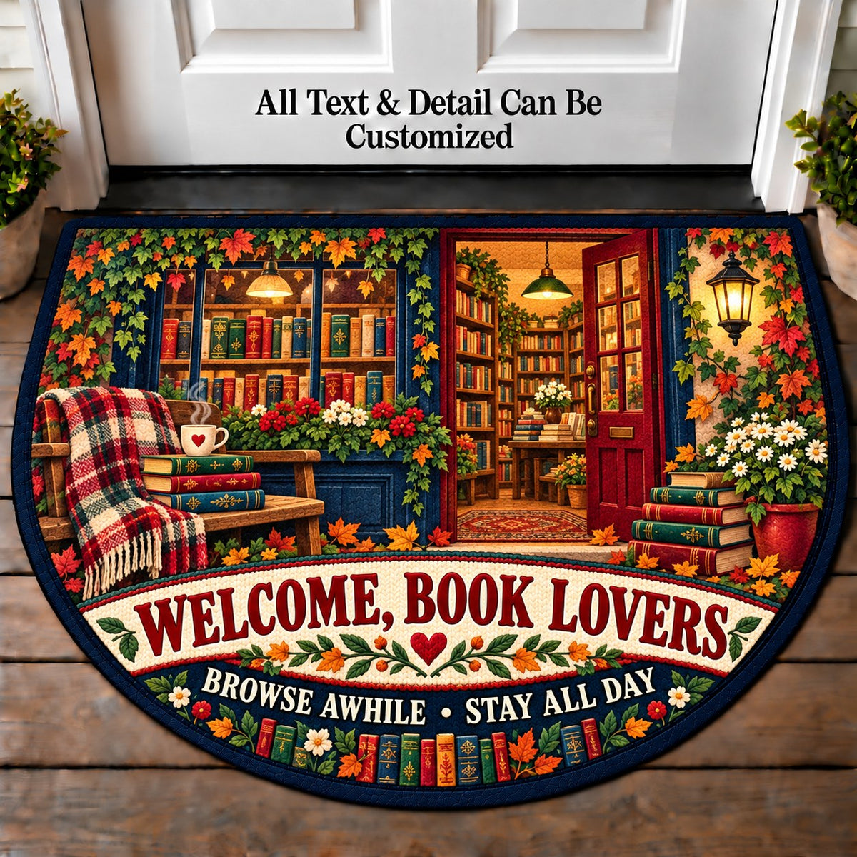 Bookshop Afternoon - Book Lovers Personalized Half Round Mat | 5To9Vibe