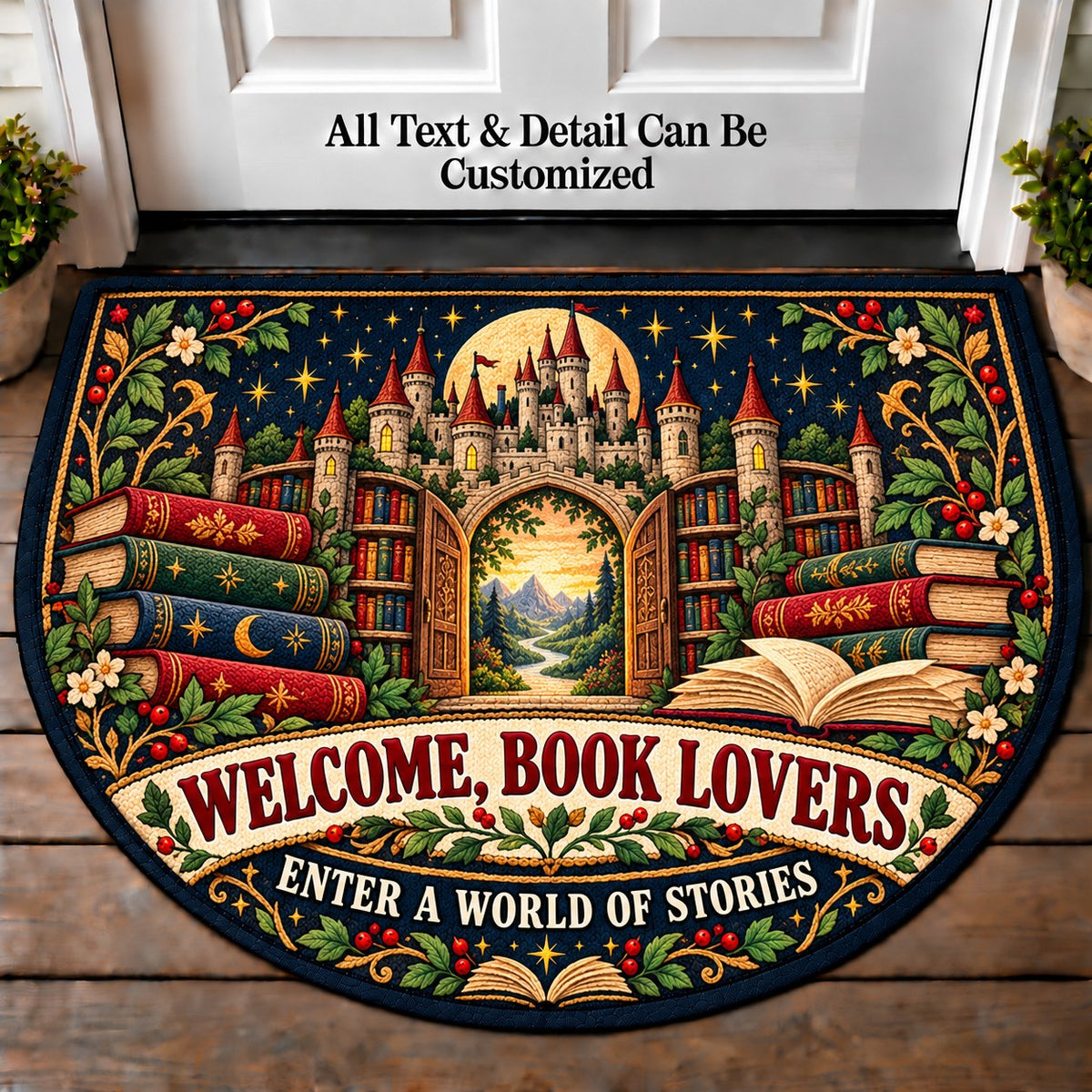 Fantasy Castle Shelf - Book Lovers Personalized Half Round Mat | 5To9Vibe