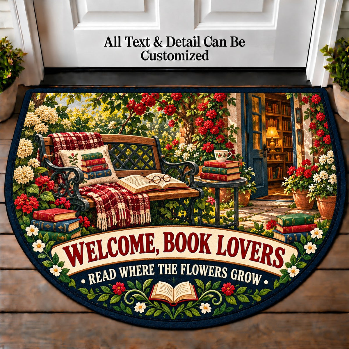 Garden Reading Nook - Book Lovers Personalized Half Round Mat | 5To9Vibe
