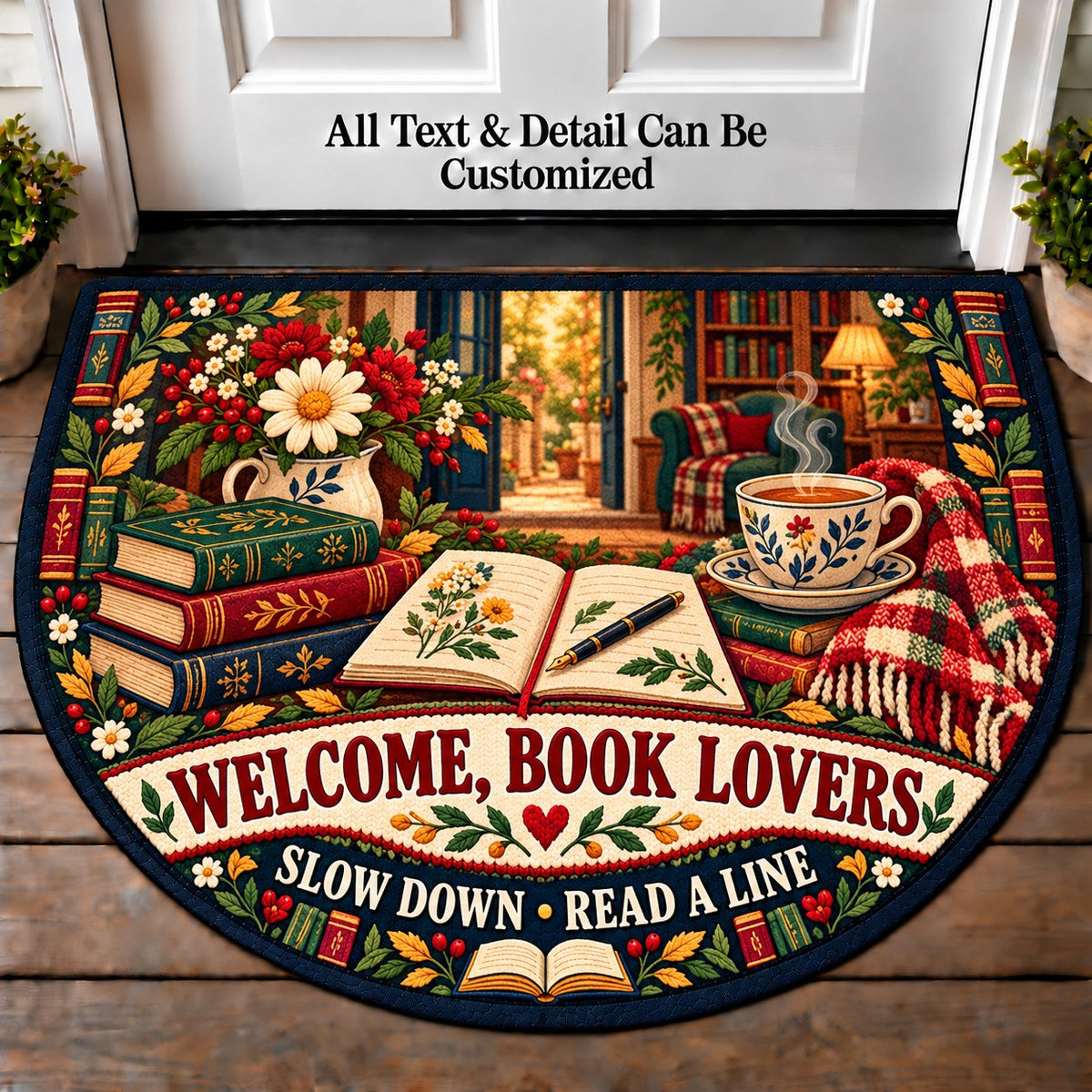 Poetry and Tea - Book Lovers Personalized Half Round Mat | 5To9Vibe