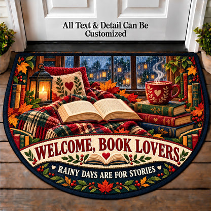 Rainy Day Reading - Book Lovers Personalized Half Round Mat | 5To9Vibe