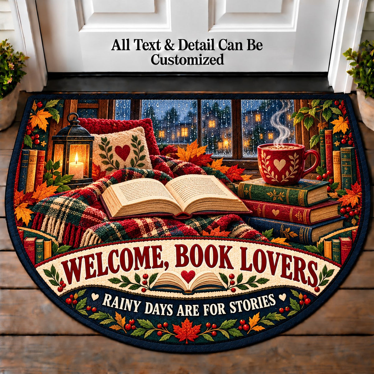 Rainy Day Reading - Book Lovers Personalized Half Round Mat | 5To9Vibe