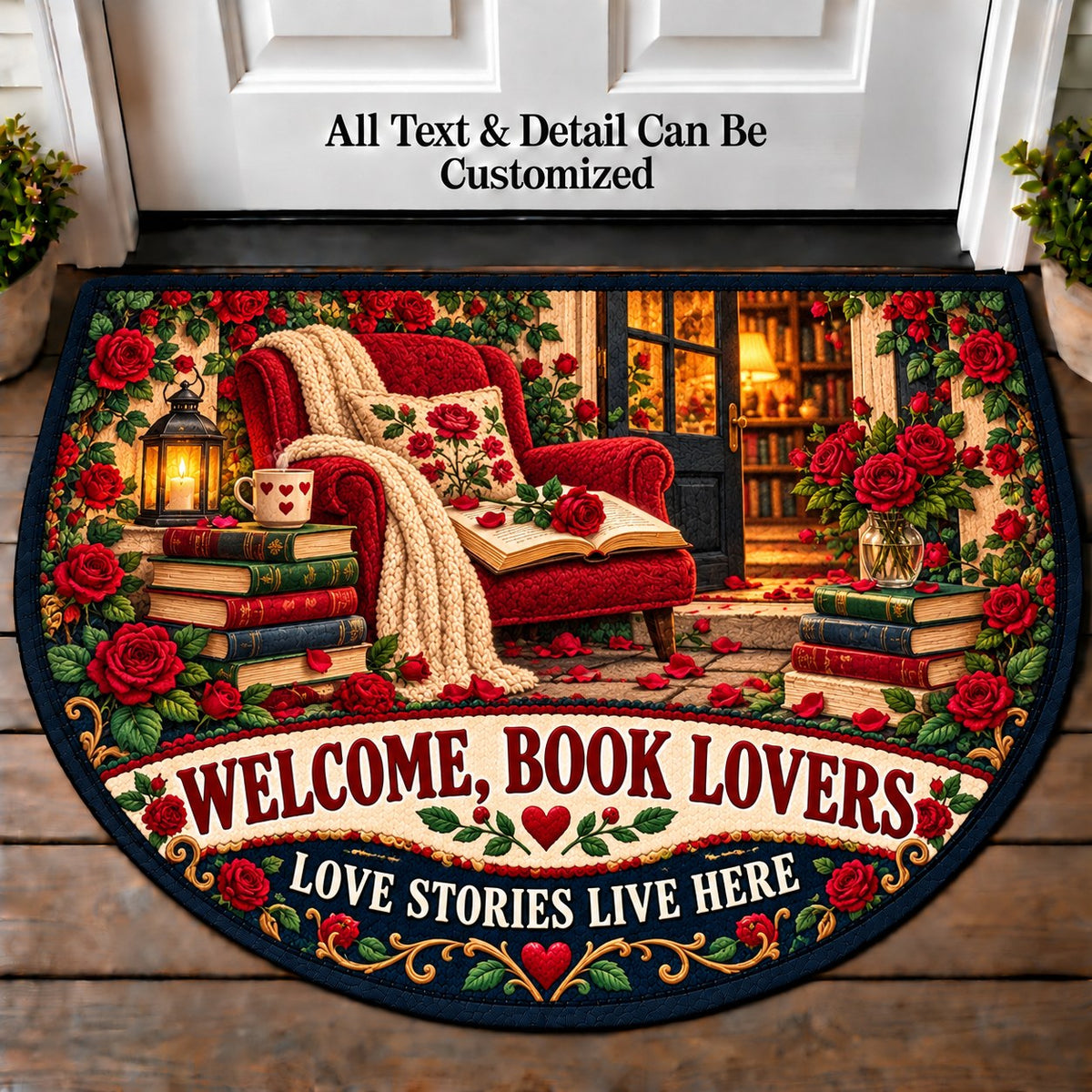 Romance and Roses - Book Lovers Personalized Half Round Mat | 5To9Vibe