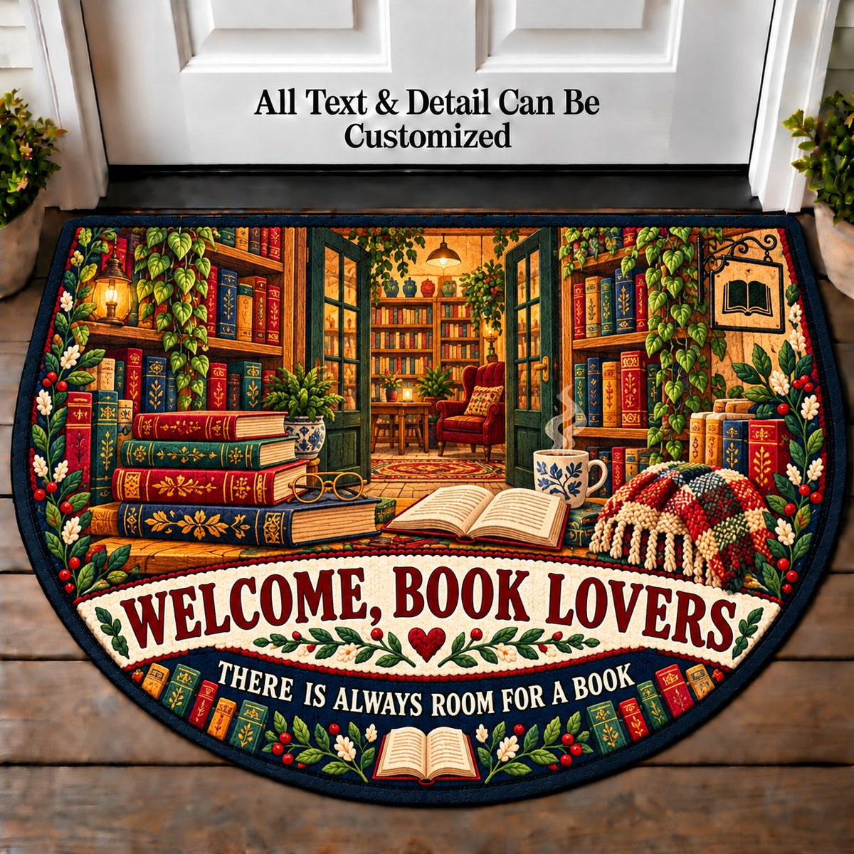 Shelf of Stories - Book Lovers Personalized Half Round Mat | 5To9Vibe