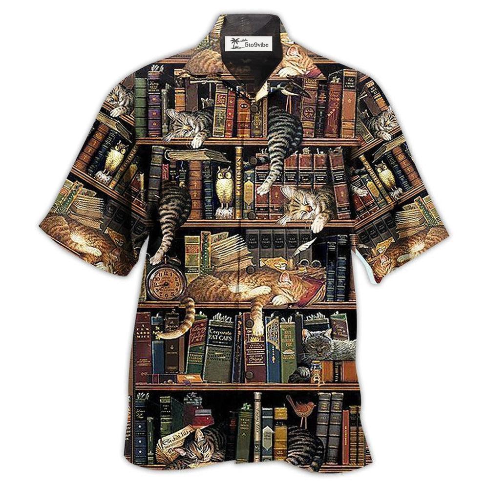 Hawaiian Shirt / Adults / S Book And Cat Sleep - Hawaiian Shirt 