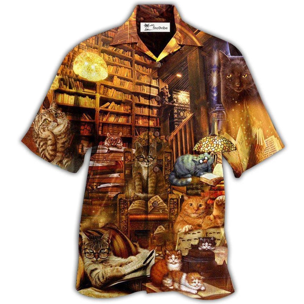 Hawaiian Shirt / Adults / S Book Happiness Is A Good Book And A Cat I'm So Happy - Hawaiian Shirt 
