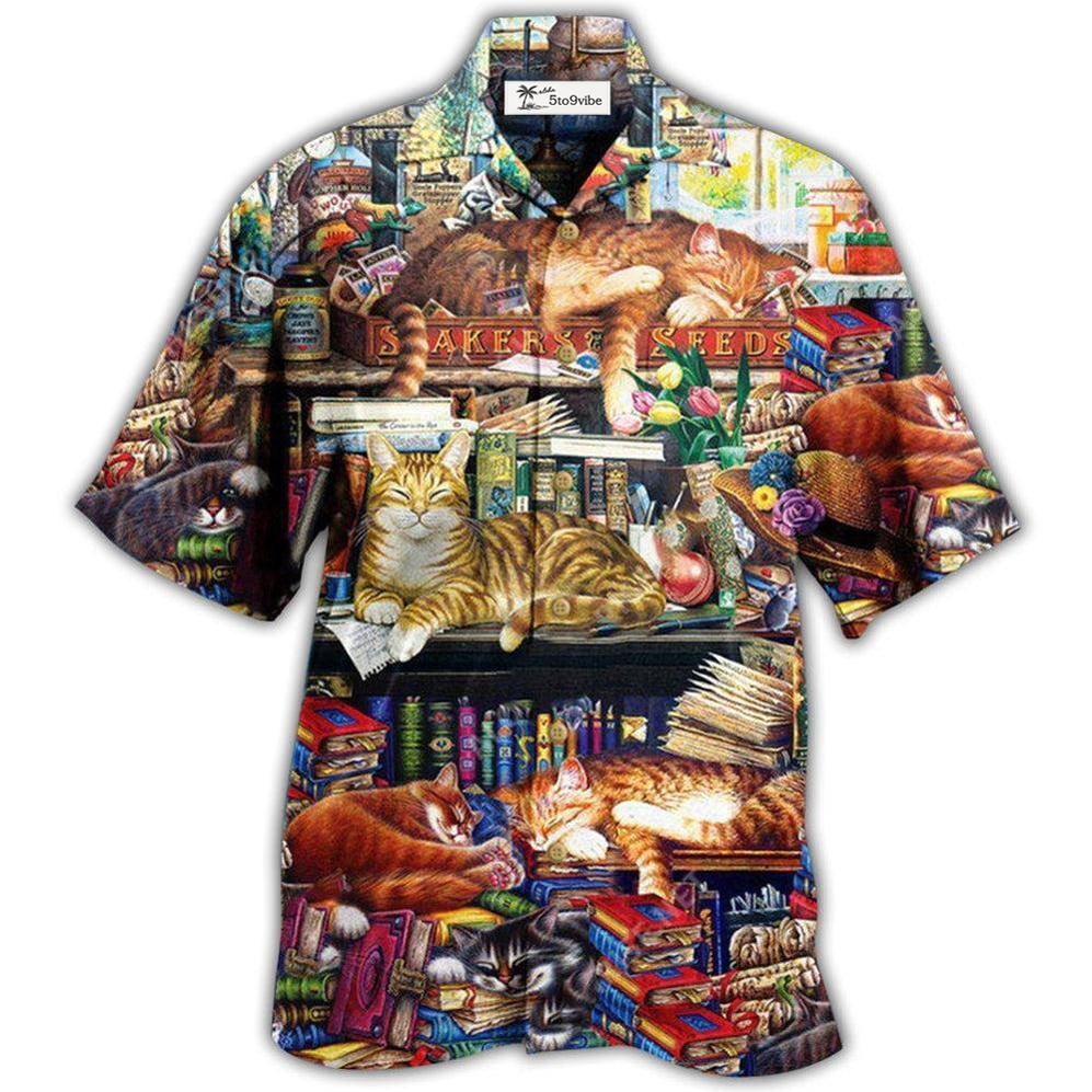 Hawaiian Shirt / Adults / S Book Happiness Is A Good Book And A Lovely Cat Sleeping - Hawaiian Shirt 