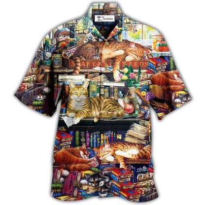 Hawaiian Shirt / Adults / S Book Happiness Is A Good Book And A Lovely Cat Sleeping - Hawaiian Shirt 