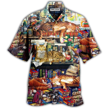 Hawaiian Shirt / Adults / S Cat Sleeping With Books Happiness Is A Good Book - Hawaiian Shirt 