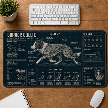 Border Collie Dog Breed Visual Guide Desk Mat | 5To9Vibe