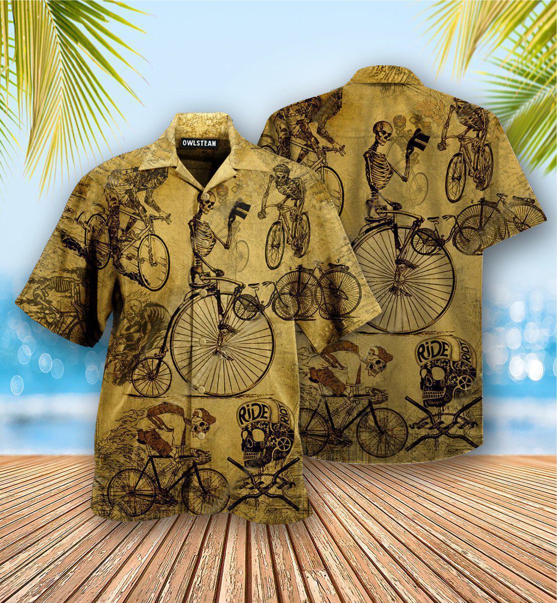 Bike Skull Born To Ride Ride To Live Vintage - Hawaiian Shirt 