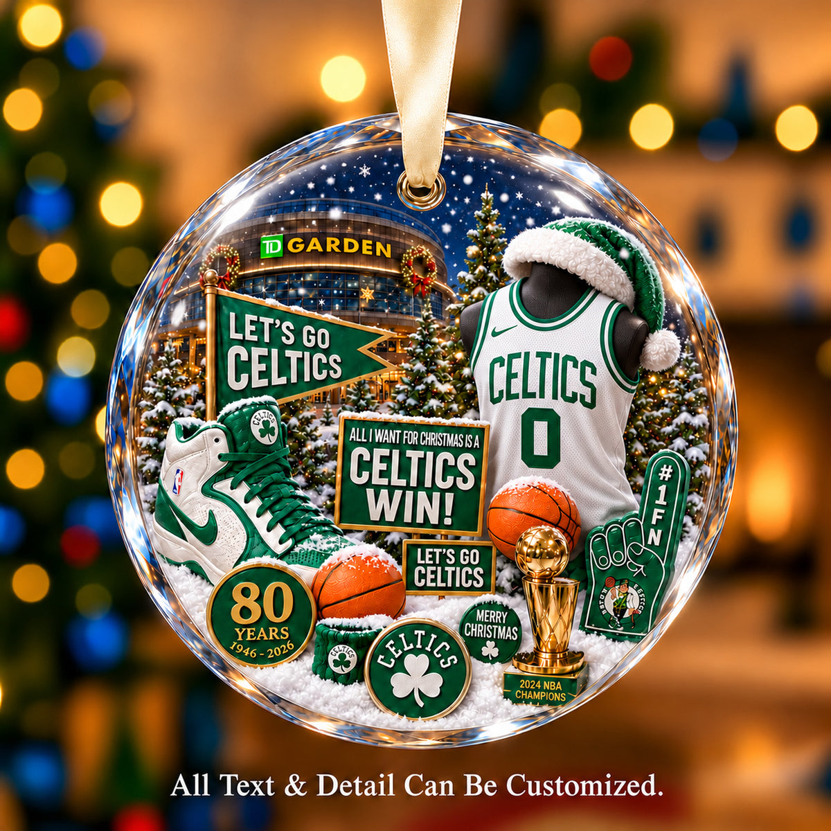Boston Celtics Jersey Snow Globe Glass Ornament