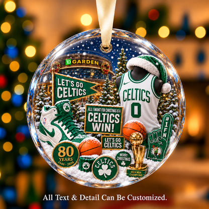 Boston Celtics Jersey Snow Globe Glass Ornament