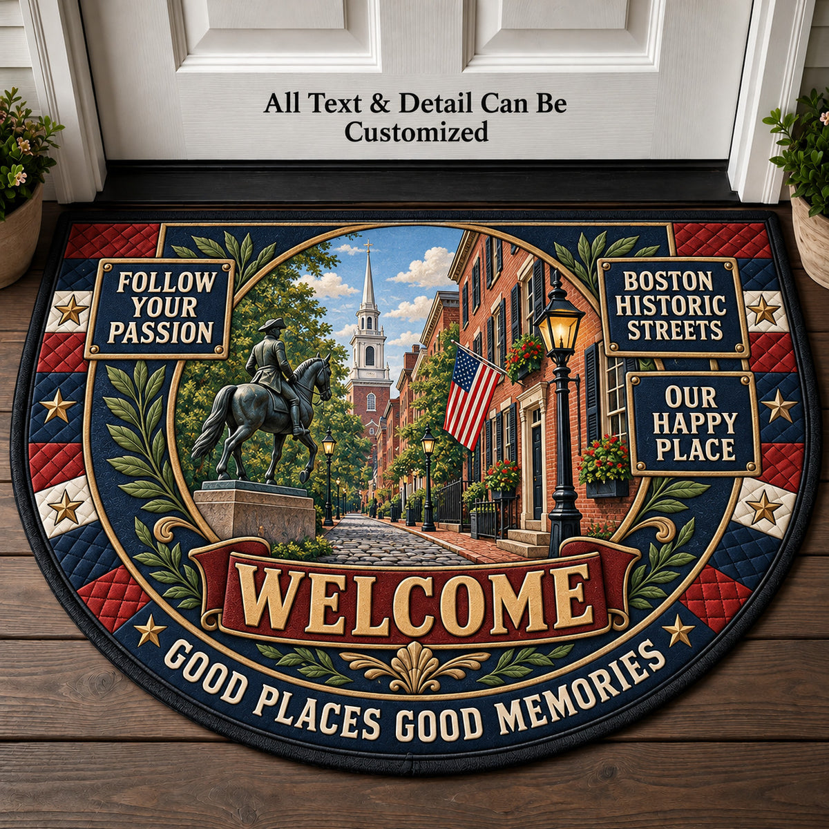Boston Historic Streets Personalized Half Round Mat | 5To9Vibe