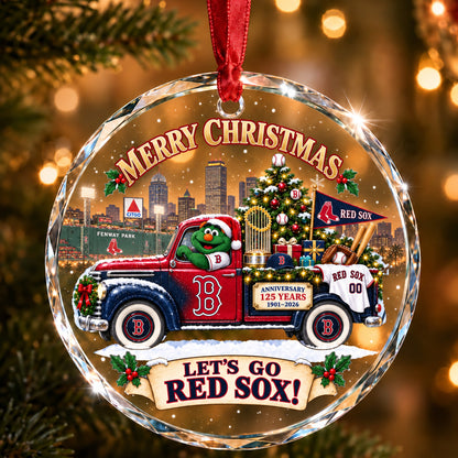 All Baseball Teams Christmas Truck Round Glass Ornament  With Red Gift Box | 5to9vibe