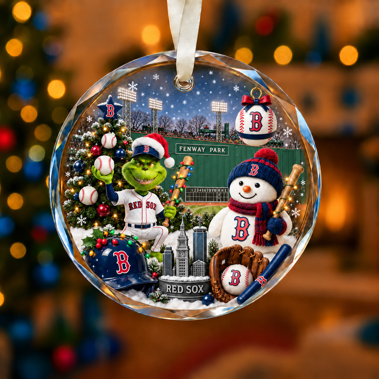 Adorno de vidrio de béisbol, 3 unidades con caja de regalo, equipo de béisbol de Navidad - Adorno de vidrio