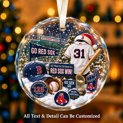 Boston Red Sox Jersey Snow Globe Glass Ornament