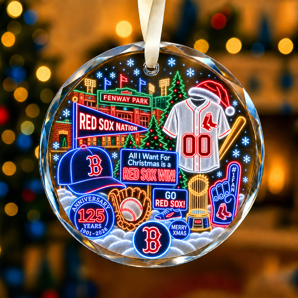 Adorno de vidrio de béisbol, 3 unidades con caja de regalo, equipo de béisbol de Navidad - Adorno de vidrio