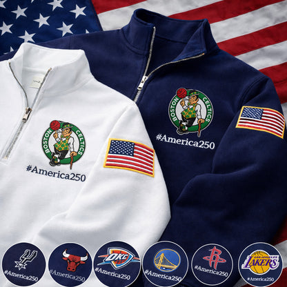 Basketball Logo America 250 Anniversary Anniversary Embroidered Logo Premium Quarter Zip Sweatshirt, Unisex Football Sweatshirt-Sweatshirts-5TO9VIBE