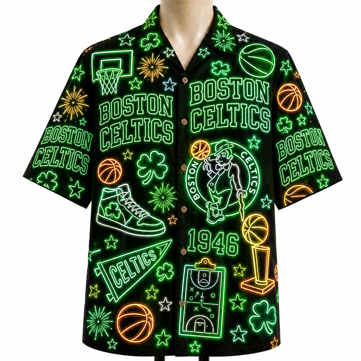 All Basketball Teams Neon Pattern Vibe Summer Party Button-Up Unisex Hawaiian Shirt For Men and Women