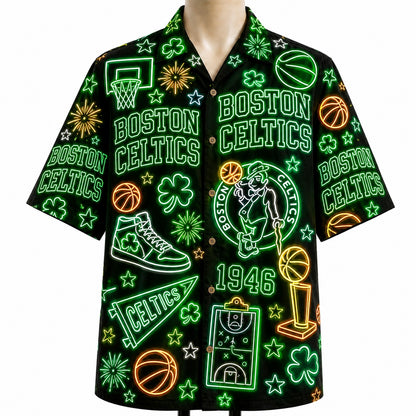 All Basketball Teams Neon Pattern Vibe Summer Party Button-Up Unisex Hawaiian Shirt For Men and Women