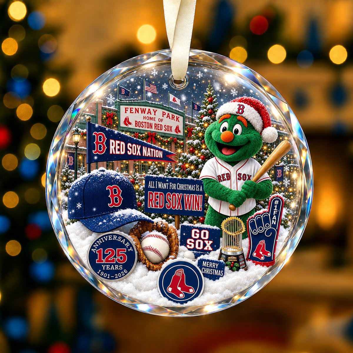 All Baseball Teams Christmas Snow Vibe Round Glass Ornament  With Red Gift Box | 5to9vibe