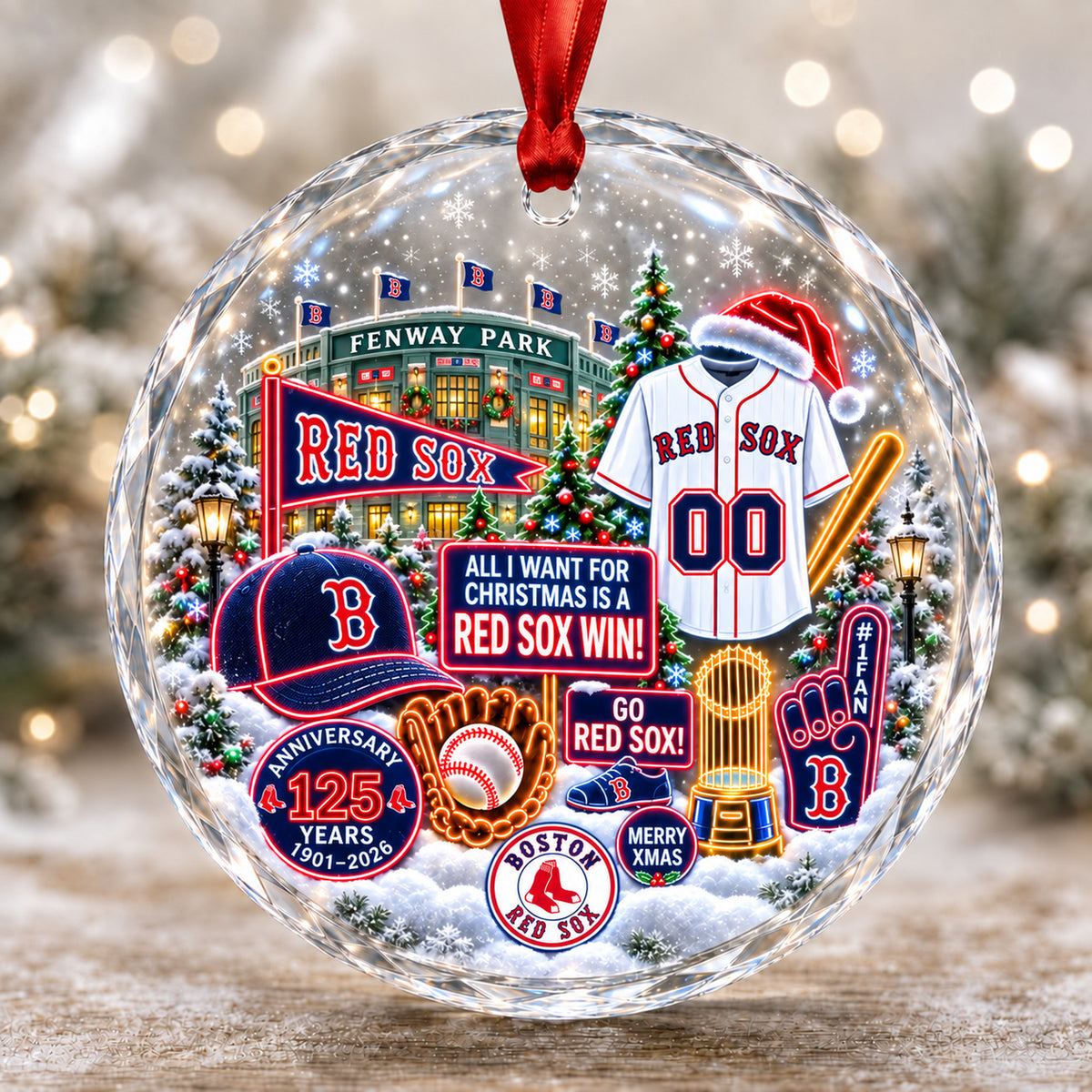Adorno de vidrio de béisbol, 3 unidades con caja de regalo, equipo de béisbol de Navidad - Adorno de vidrio