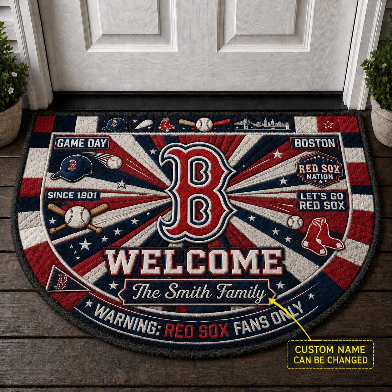Official-Inspired Baseball Fan Custom Quilted Print Premium Welcome Mat Washable Black Border – Personalized Baseball Doormat