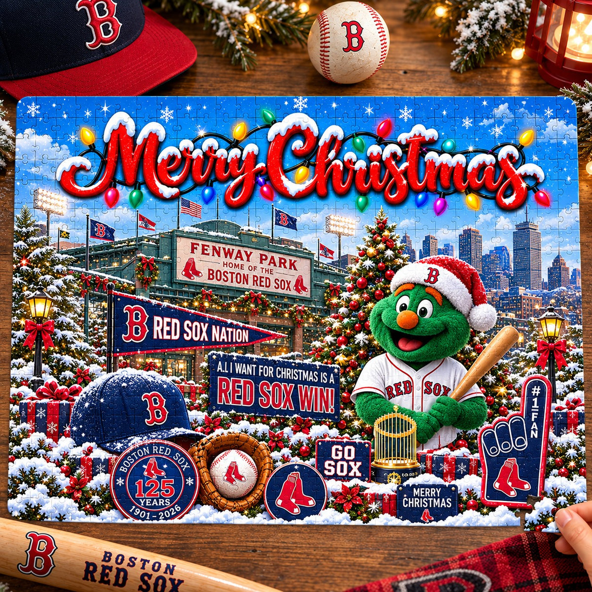 All Baseball Teams Baseball Stadium Personalized  Christmas Jigsaw Puzzle – Choose Your Team, 500 Pieces