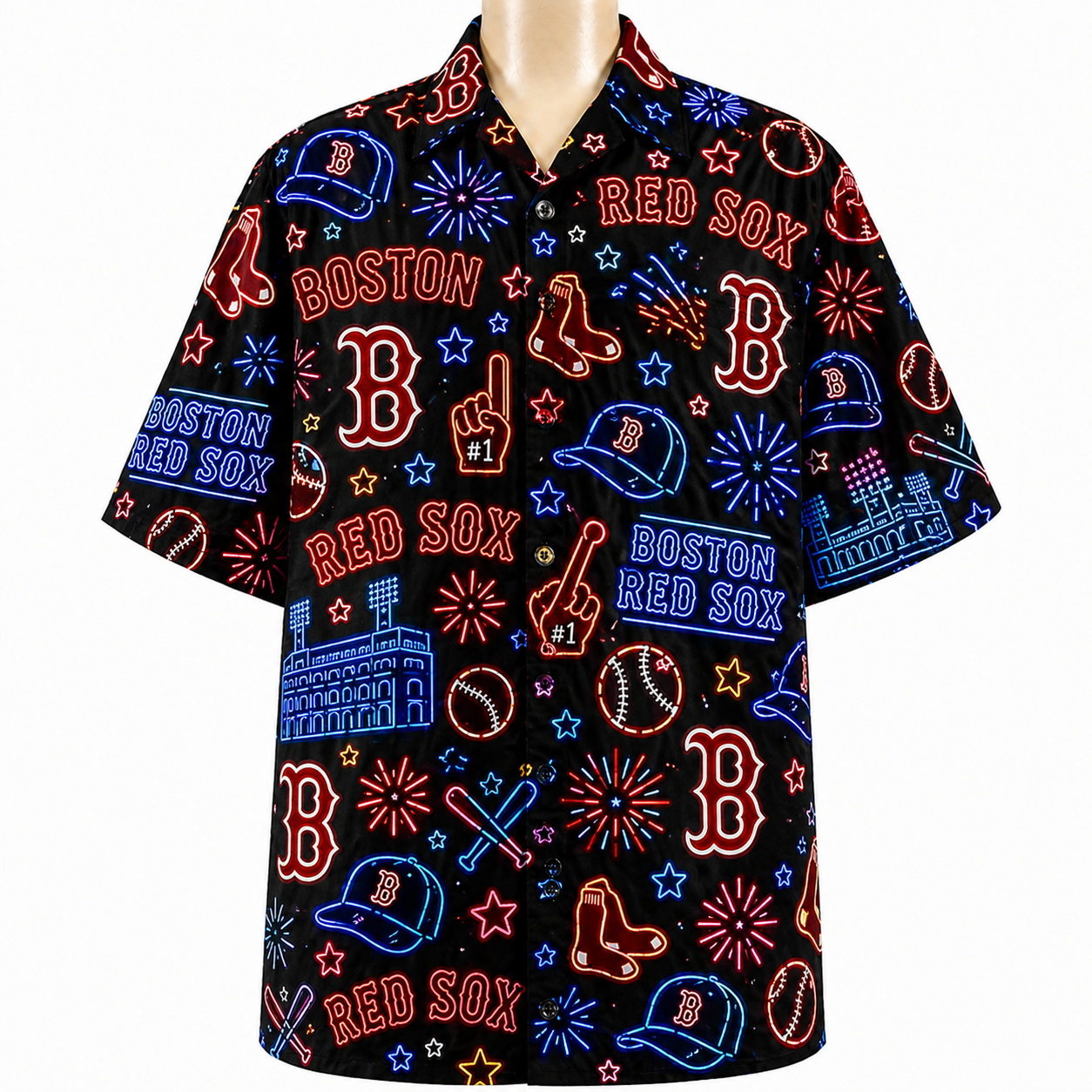 All Baseball Teams Neon Pattern Vibe Summer Party Button-Up Unisex Hawaiian Shirt For Men and Women