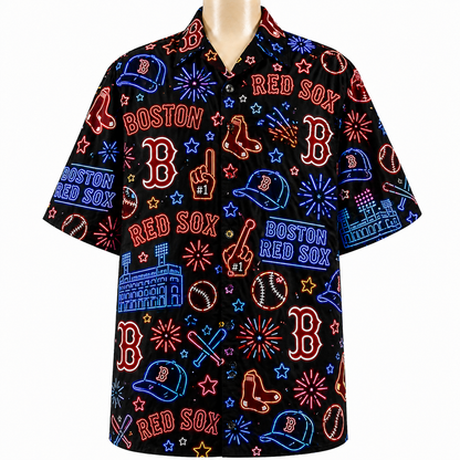 All Baseball Teams Neon Pattern Vibe Summer Party Button-Up Unisex Hawaiian Shirt For Men and Women